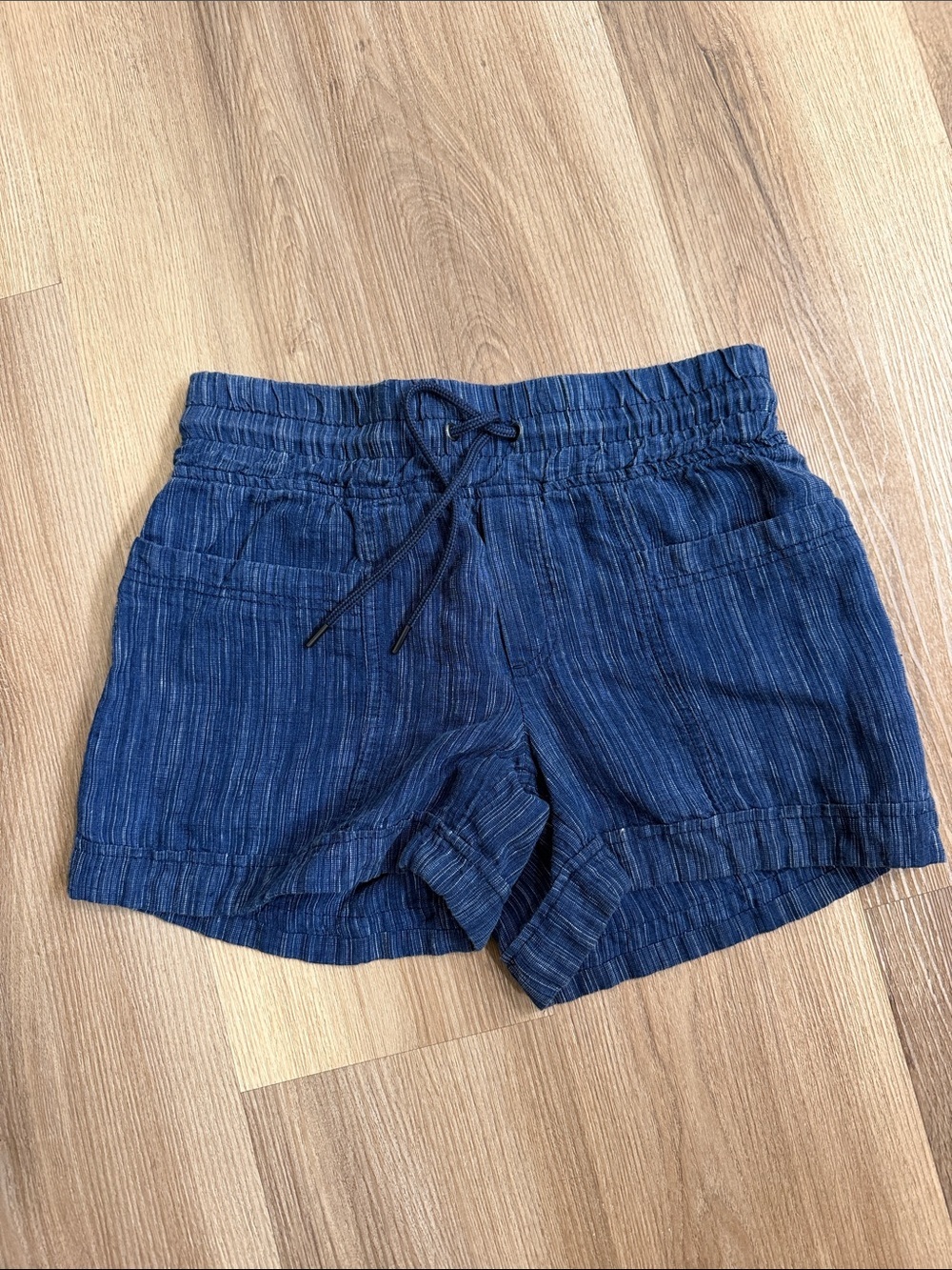 Athleta Cabo Blue 100% Linen Textured Drawstring Shorts Size 0 and 8 - Picture 3 of 11
